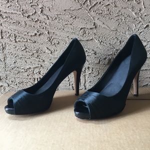 WHBM Satin Peep-Toe 4” Pumps w/ Padded Insole